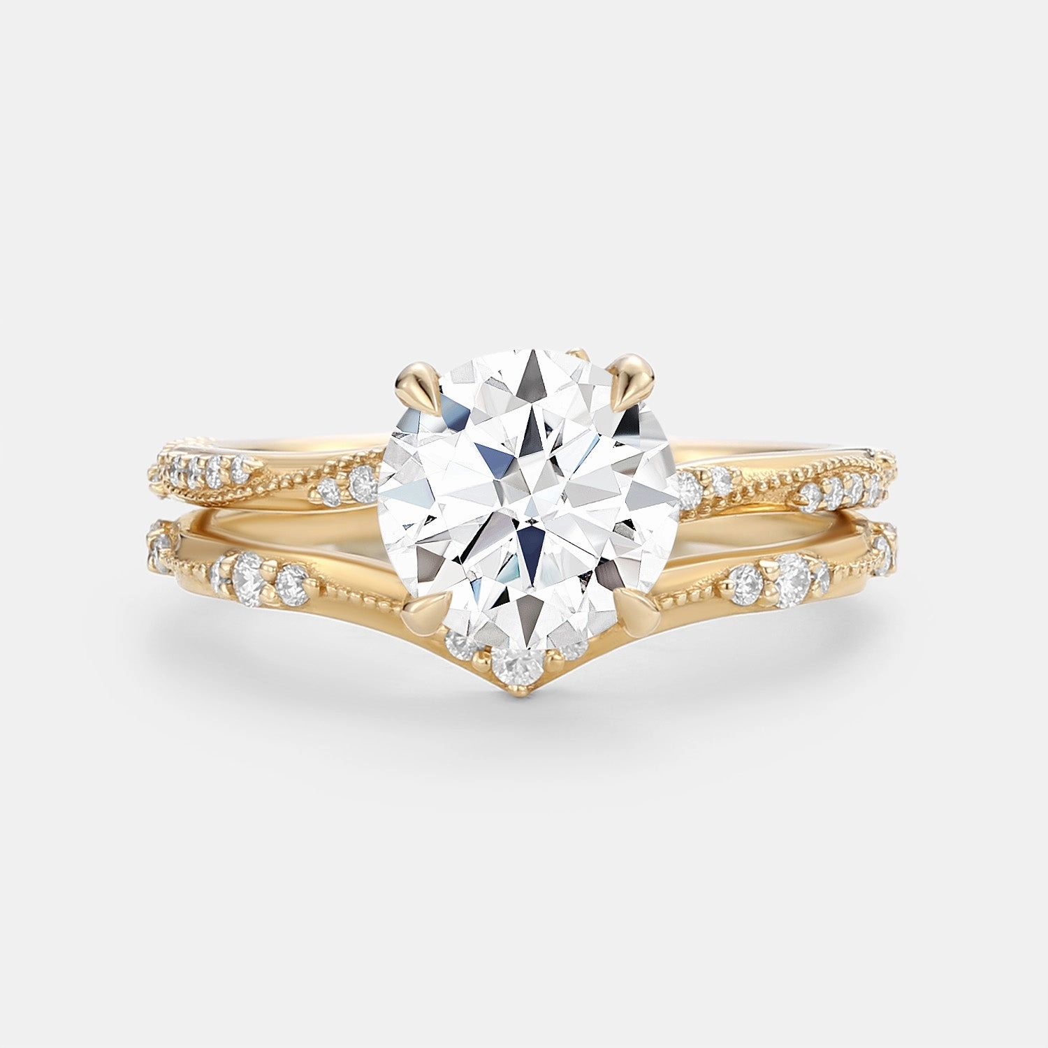 Lab Emerald Round Cut Ring Set 2pcs - Verdure Cozy Layers Work Ready