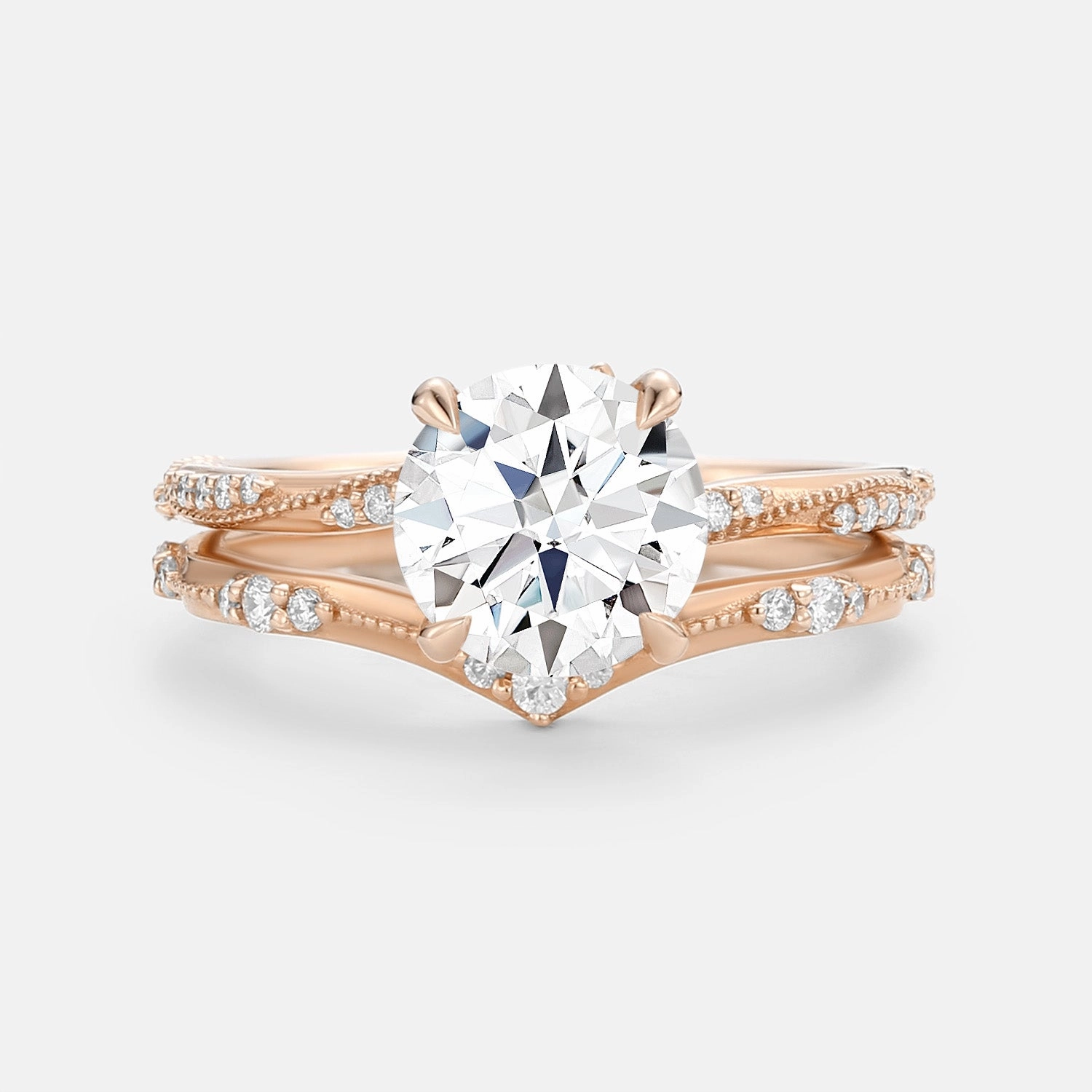 Natural Spark Lab Emerald Round Cut Ring Set 2pcs - Verdure