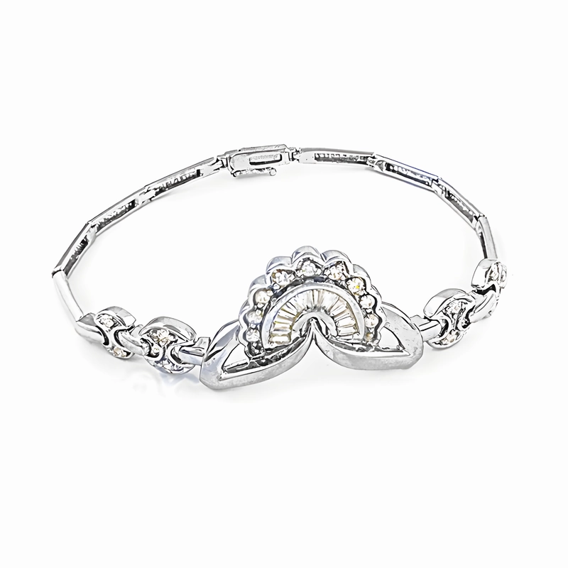 Night Out Designer Cubic Zirconia Silver Bracelet - 925 Sterling Silver Shiny CZ Bracelet