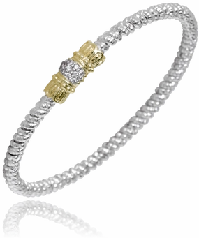 14K Yellow Gold and Sterling Silver Diamond Bangle Bracelet Slip On