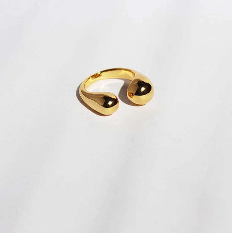 Waterdrop Chunky Open Ring 18K Gold and Silver Minimalist Ring Band | Adjustable Handcrafted Adornment