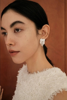 Waterfall Tassel CZ Dangle Earrings Silver Curved Jewelry