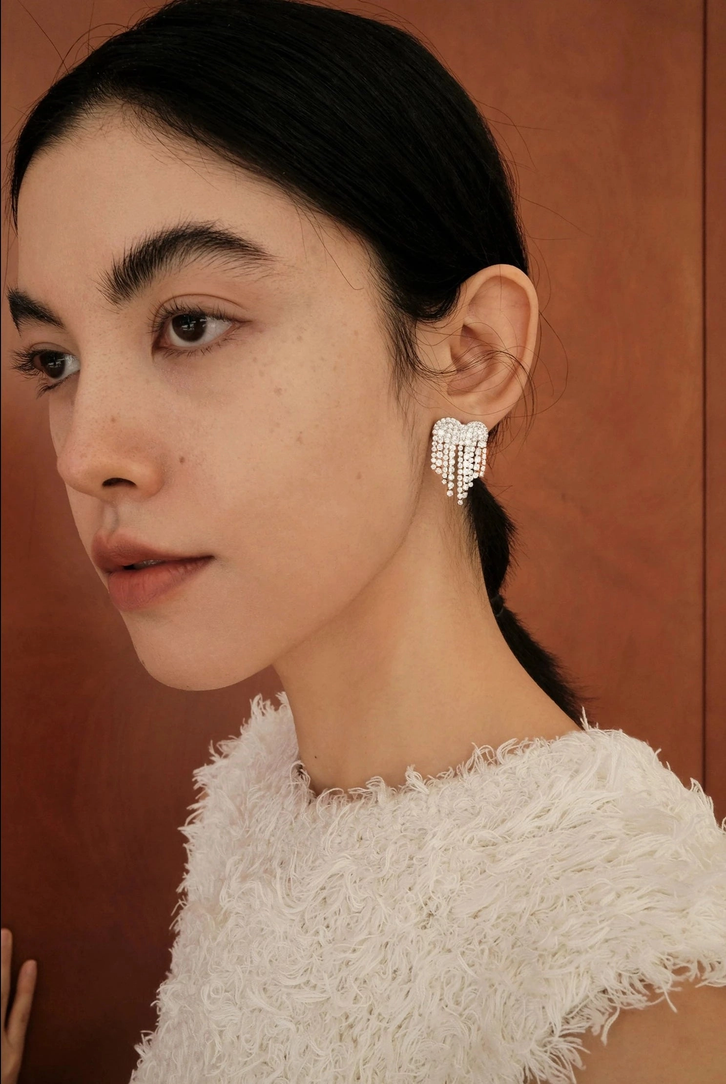 Waterfall Tassel CZ Dangle Earrings Silver Curved Jewelry