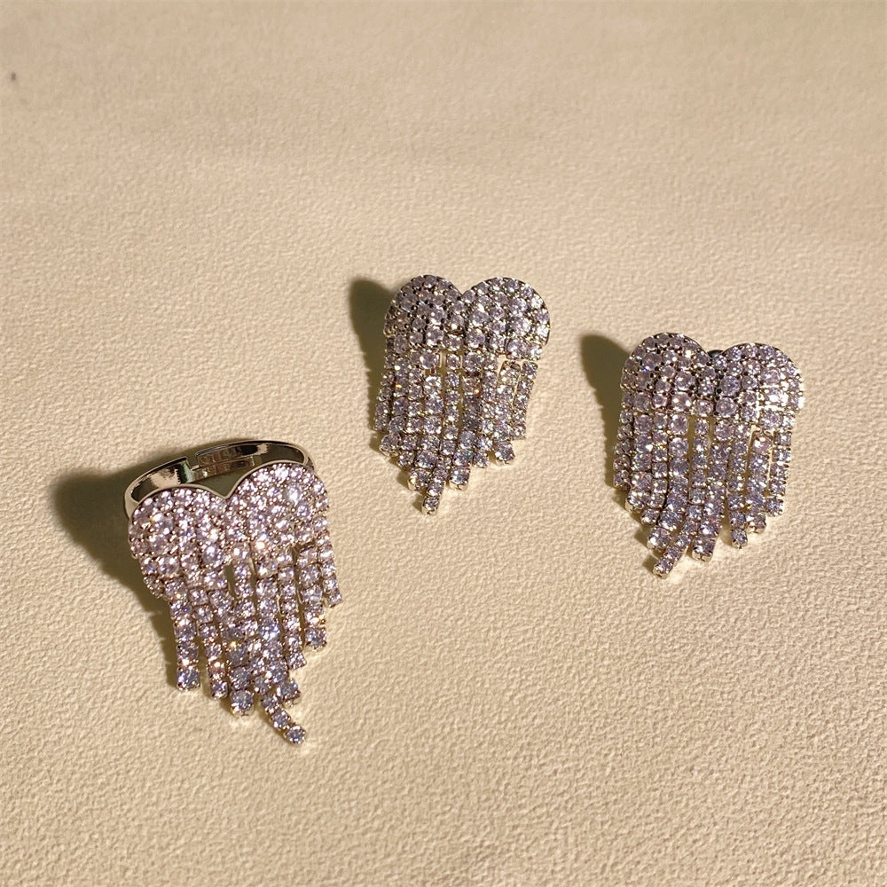 Smart Design Waterfall Tassel CZ Ring Open Silver