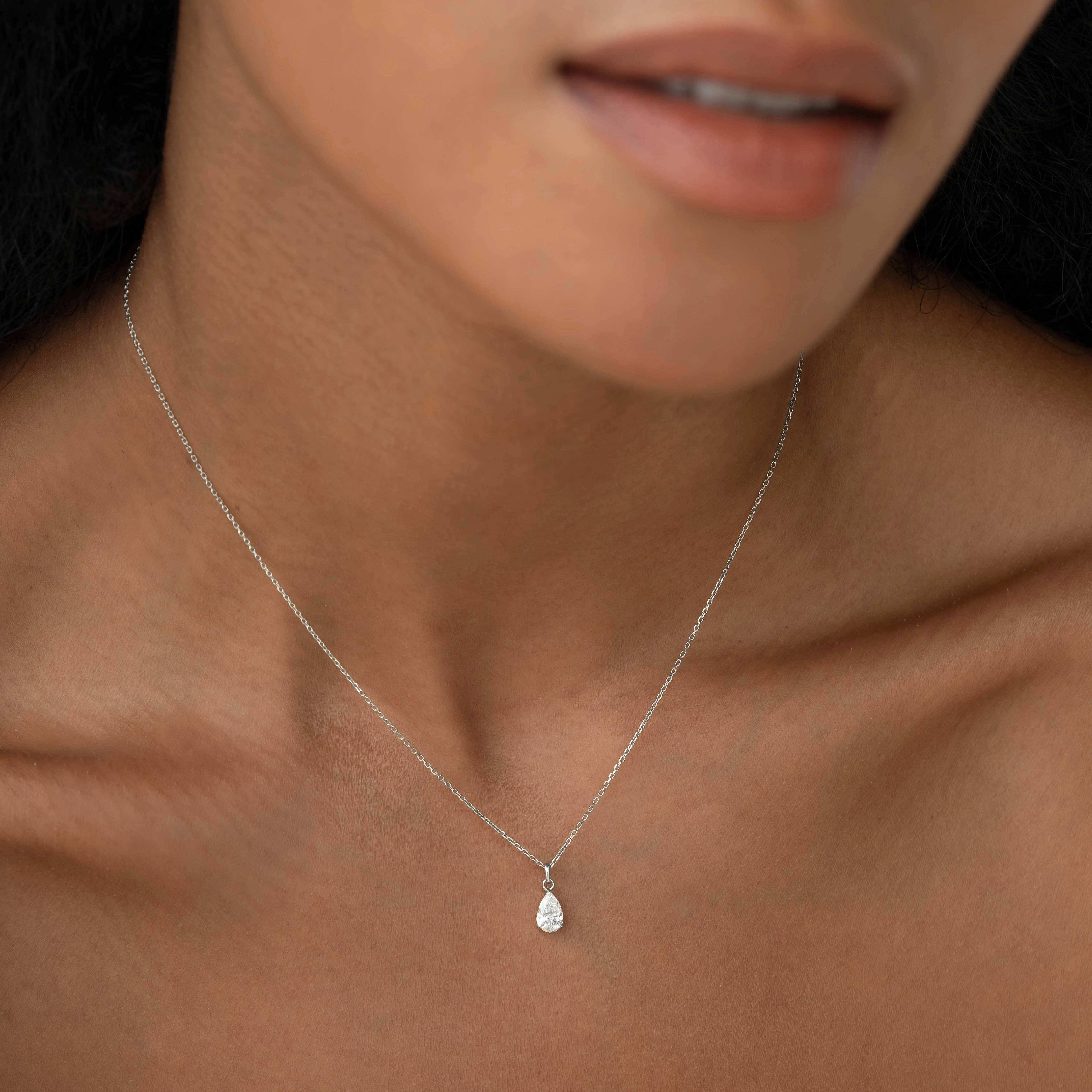 Pear Cut Diamond Pendant Necklace White Gold - Oline Soft Contrast