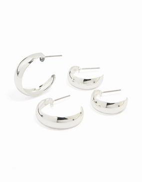Silver Teardrop & Round Hoop Earrings 2-Pack Radiant Edge Trendy Form