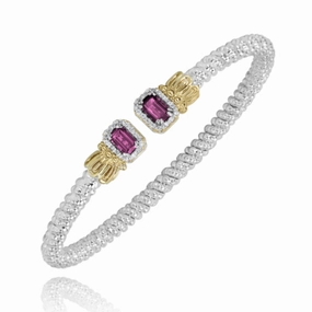 Collector??s History 14K Yellow Gold and Sterling Silver Diamond Rhodalite Garnet Bangle Bracelet