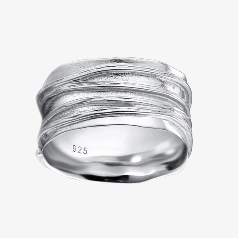 Wide Band Ring 925 Sterling Silver Ripple Thumb Ring Dainty Accent Gleaming Highlight