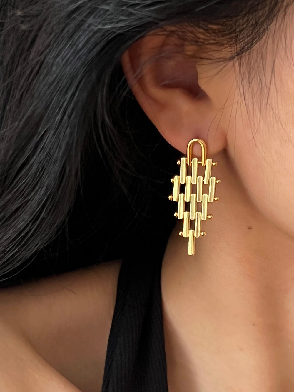 Isotta Mesh Woven Drop Earrings 18K Gold/Silver Opulent Embellishment