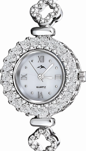 Romantic Glow Modern Detailing Women's Clover Iced Out Quartz Watch | S925