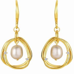 Decorative piece Yellow-Tone Sterling Silver Freshwater Cultured Pearl Wreath Drop Earrings