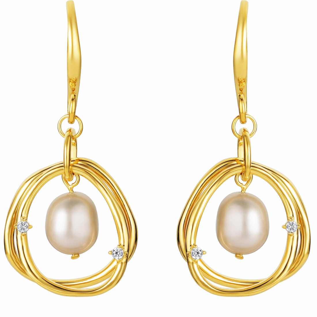 Decorative piece Yellow-Tone Sterling Silver Freshwater Cultured Pearl Wreath Drop Earrings