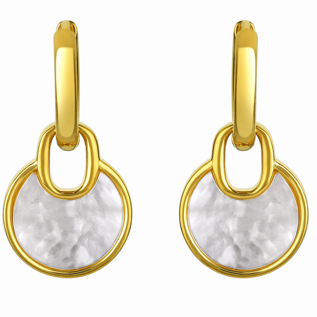 Yellow-Tone Sterling Silver White Mother of Pearl Circle Drop Earrings Brilliant Element