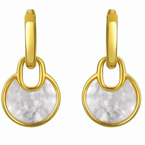 Yellow-Tone Sterling Silver White Mother of Pearl Circle Drop Earrings Brilliant Element