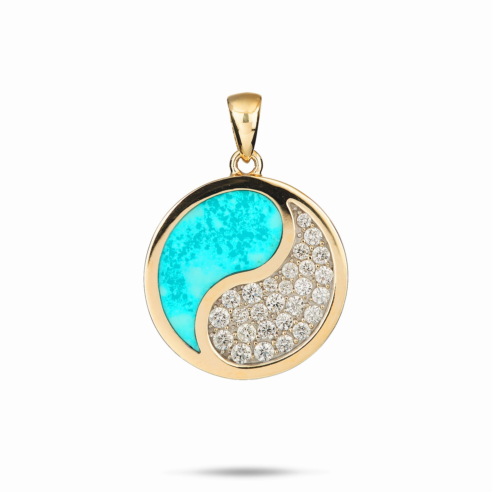 Night Out Yin Yang Turquoise Pendant in Gold with Diamonds - 22mm