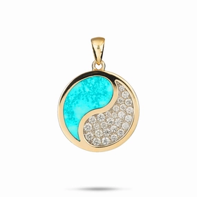 Night Out Yin Yang Turquoise Pendant in Gold with Diamonds - 22mm