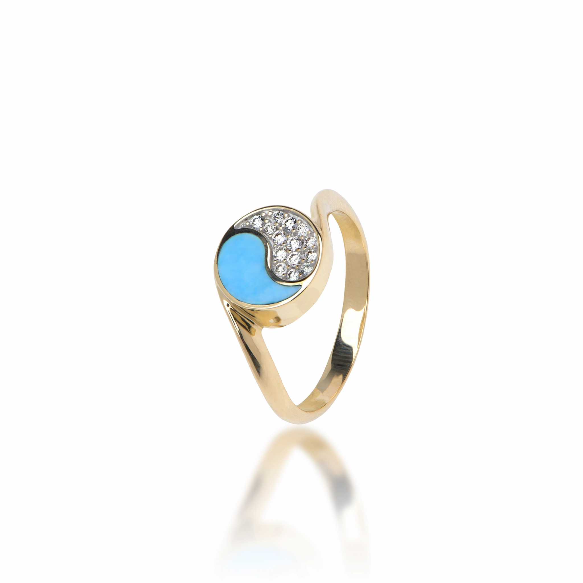 Yin Yang Turquoise Ring in Gold with Diamonds - 10mm Global Sizing Exclusive Design
